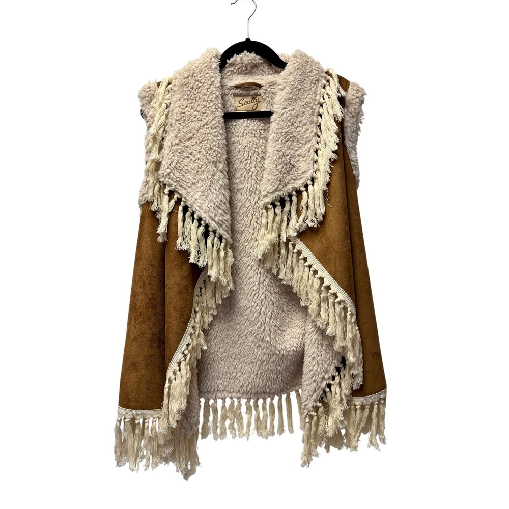 Scully Vest XXL Tan Faux Suede Shearling Fringed Western Boho Cowgirl Rustic NEW